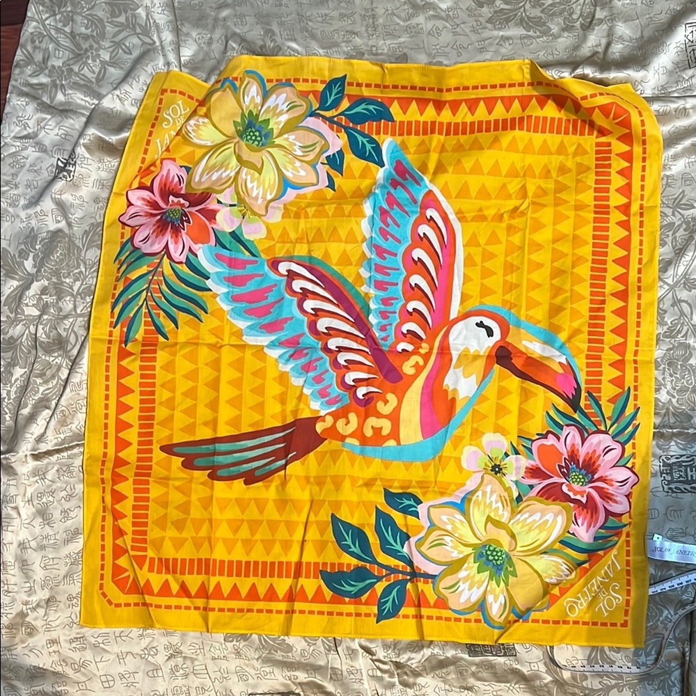 Sol de Janeiro Floral Silk Scarf with Yellow and Pink Accents
